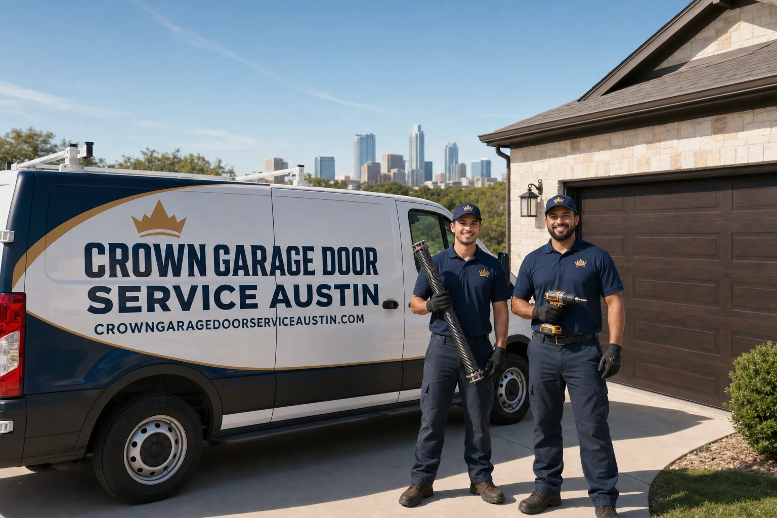 Crown Garage Door Service Austin service vehicle and crew in Austin, TX